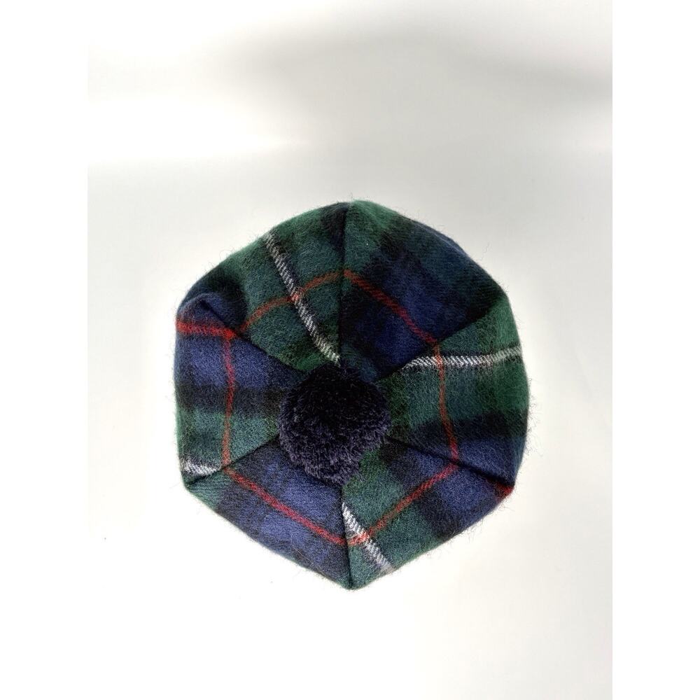 Scottish Lochcarron wool beanie hat Highlander plaid tam pom grn blu red wht NWT - Picture 5 of 9